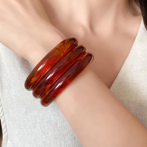 Image of 1Pc Resin Wide Round Bangle Bracelets Minimalist Jewelry for Women Geometric Bohemian Colorful Wrap Bracelet Elegant Round Acrylic Holiady Chunky Thick Bracelet