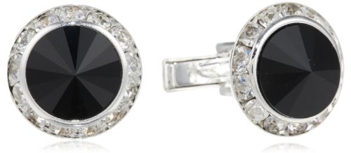 Stacy Adams Men's Silver Black Crystal Rondell Cuff Link, Jet, One Size
