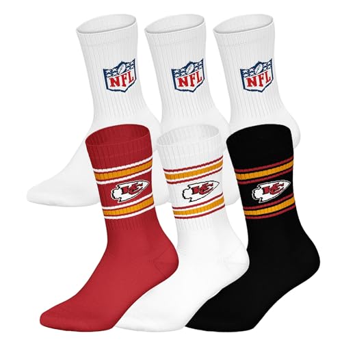 Chaussettes Kansas City Chiefs NFL lot de 6 paires blanches en coton taille 43-46 pour fans de foot