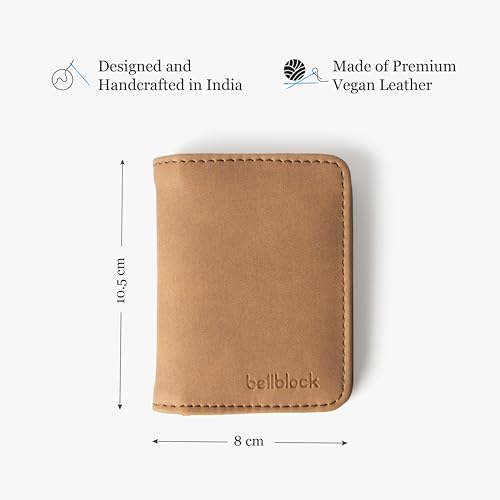 Image of Bellblock Minimal Card Holder for Men /Women | Slim Handcrafted Mens Card Wallet | Upto 8 Cards & Folded Cash | Vegan Leather | Tangerine (Pack of 1)