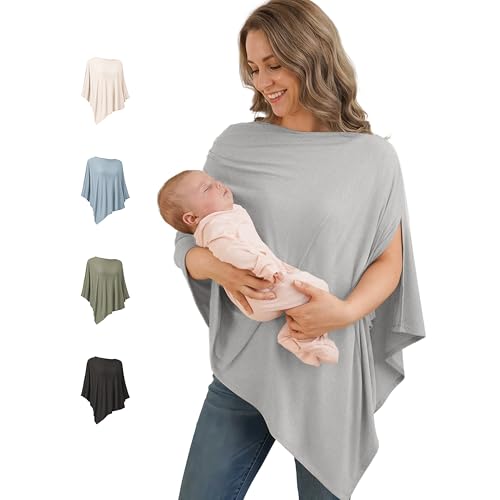 Image of Konssy Nursing Cover for Breastfeeding, 360° Full Privacy Breathable Breastfeeding Cover, Multi-use Carseat Canopy(Grey)
