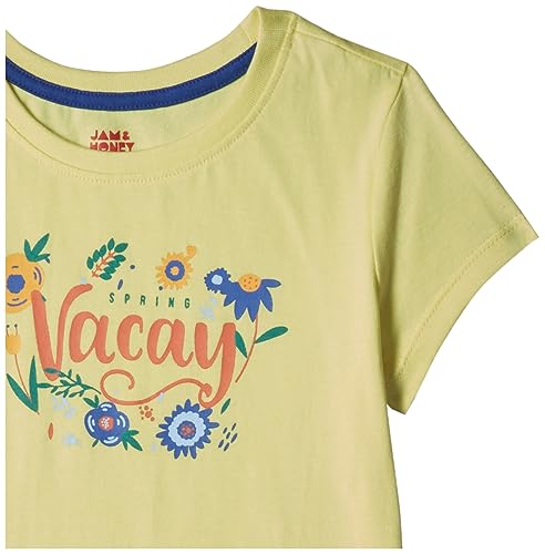 Image of Amazon Brand - Jam & Honey Girls Cotton Graphic Printed Half Sleeves T-Shirt | Regular Fit | Soft & Breathable | Age 2-8 Years (Available in Pack of 5 & Pack of 3)