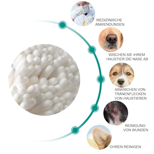 DASHUAIGE 120 STK Ohrreinigung für Hunde Holz Haustiere Ohrreiniger Ohrreinigungsstäbchen Haustier Lang Wattestäbchen Hunde Wattestäbchen für Haustiere, Katze, Hund, 15 cm