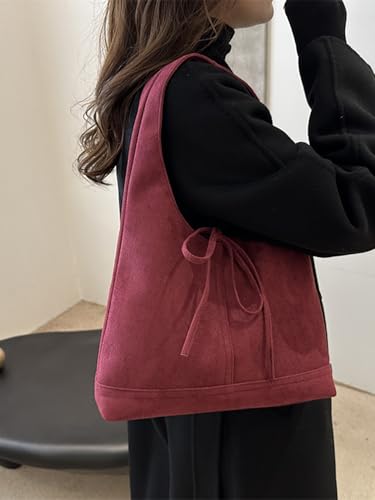 MakeMeChic Women's Faux Suede Shoulder Bag Bow Top Handle Travel Tote Handbag4