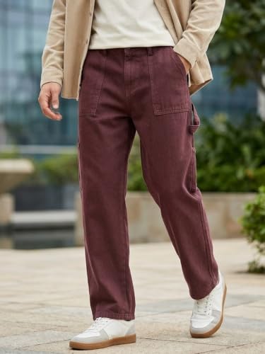 Image of Urbano Fashion Men's Loose Mid Rise Baggy Fit Cargo Carpenter Jeans with 6 Pockets Non-Stretchable