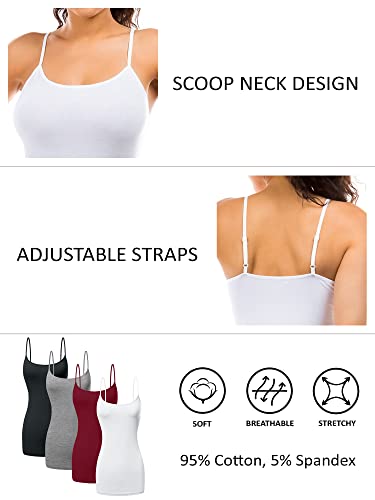 Image of Long Cotton Camisole Tank Tops for Women | Basic Braless Layering Tops with Adjustable Spaghetti Straps