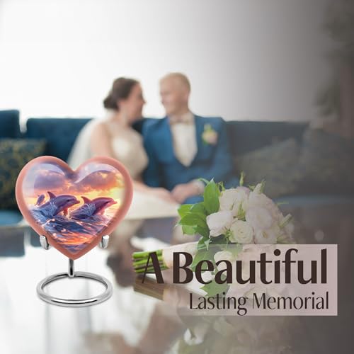 Image of Small Dolphin Urns For Human Ashes - Heart Shaped Urns For Human Ashes - Burial Urns For Adult Human Ashes - Cremation Urn For Ashes - Human Urns For Ashes - (Size - 3 inch pack of 2 )