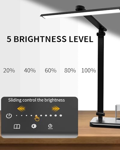 LONGTOO Desk Lamp, Eye-Caring Table Lamp, Dimmable Reading Lamp with USB Charging Port, 5 Brightness Levels 5 Colour Modes - Image 4