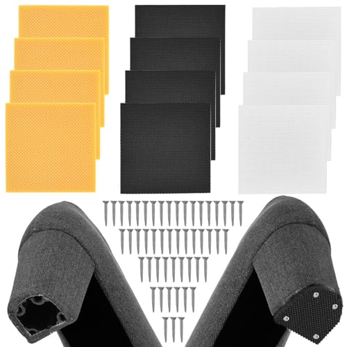 12Pcs High Heels Replacement Sole Patches with 50 Metal Nails 3 Colors Non-Slip Heel Protectors - Rubber Boot Heel Repair Tips Square Sole Repair Kits Anti-Heel Caps & (3 Color-Black+Brown+Clear)