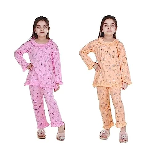 Image of Jain Traders Baby Girls Floral Print Hosiery Cotton Top & Pyjama Set
