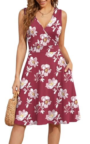 Image of WEACZZY Women's Summer Sleeveless Casual Dresses V-Neck Wrap Floral Holiday Tank Dress Flowy Beach Sundress with Pockets