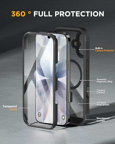 Image of Miracase for iPhone 17 Case 6.3'', Full-Body Bumper Military Drop Protection Outdoor Phone case with Built-in Glass Screen &Camera Control,Easy Installation,No Gap,Compatible with MagSafe,Black