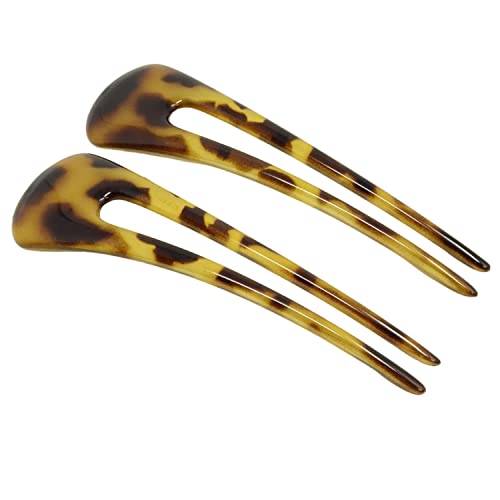 Parcelona French Long Duo Light Shell Savana Large 4.75” Celluloid Set of 2 French Twist Stick Clip Pins 2-Prong Hair Fork for Girls Spiral Up-do Chignon Bun Holder Flexible Durable Styling Paris Hair