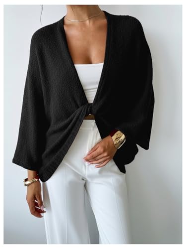 Image of GORGLITTER Women's Wrap Sweater Bat Wing Cropped Poncho Knit Tops | Oversized Cozy Pullover Sweaters, Lightweight, Asymmetrical 3 /4 Sleeve V Neck Tops, Fall Clothes 2026