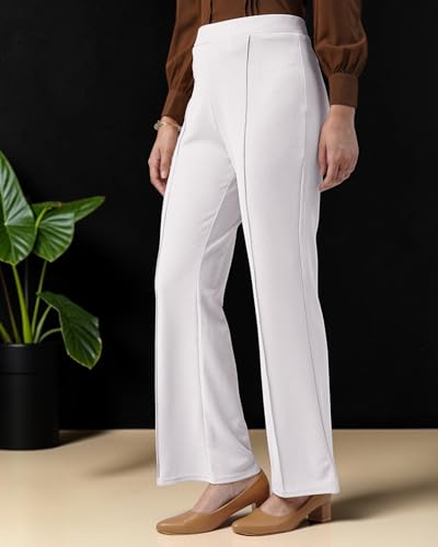 Image of Women Solid Flared Trousers Pack of 2 | High Waist Stretchable Office Pants for Women | Formal Bell Bottom Palazzo Trouser Combo