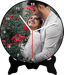 Gifts Off Luv Customized/Personalized Wooden Round Shape Table Clock with Photos for Birthday Kids Baby for Your Love (10*10 inch Black)