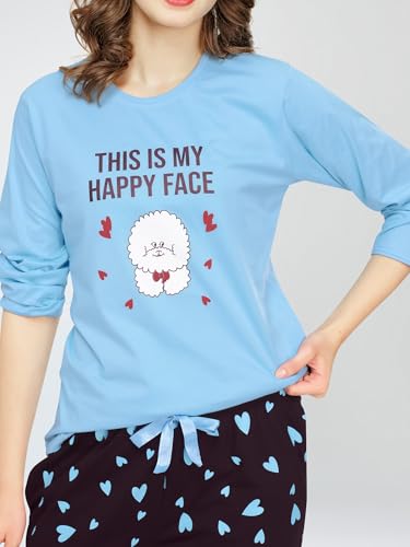 Image of ZEYO Night Suit for Women's Printed Cotton Night Dress of Top and Pajama Set (Available in Plus Size)