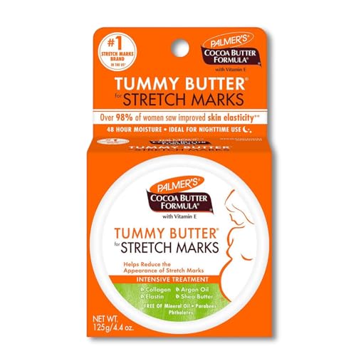 Palmers Cocoa Tummy Butter Formula for Stretch Marks-Vitamin E-48 Hrs Moisture-Reduce Appearance of Mark-Improve Skin Elasticity-Ideal Nighttime-No Paraben Sulphate Dyes Mineral Oil-125g