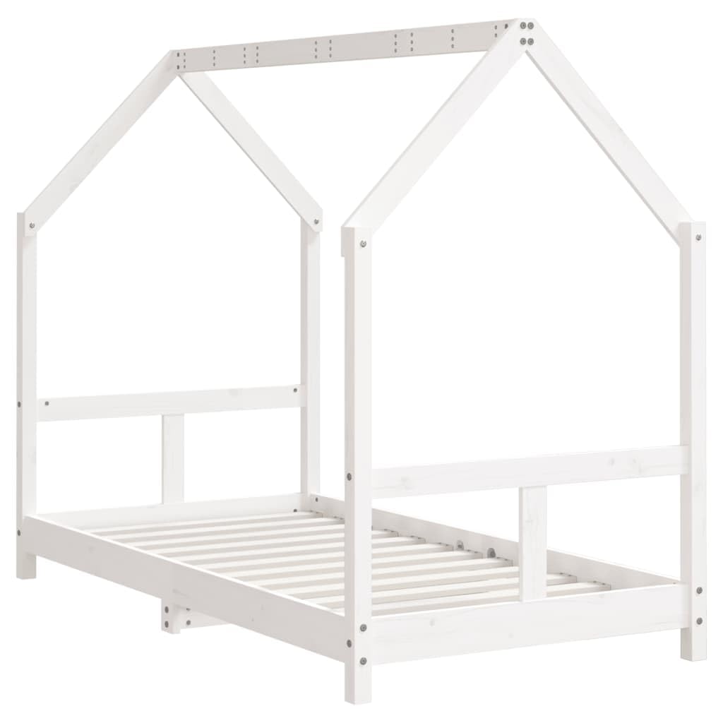 Lettino bianco 80 x 160 cm, in legno massello di pino con rete a doghe, protezione anticaduta e design a sbalzo, stabile letto per la cameretta dei bambini, convertibile, ideale per la camera