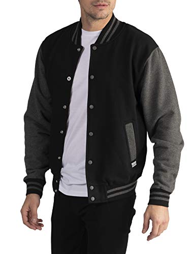 Pro Club Men's Varsity Fleece Baseball Jacket, Black/Charcoal, X-Large #TOP4