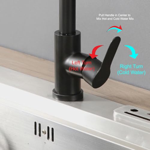 Image of Flora SS-304 Pull Down Sprayer Kitchen Hot and Cold Sink Mixer Tap with 360 Swivel Spout and Pull Out Multifunction Spray Head Faucet - Regular (FU | Black)