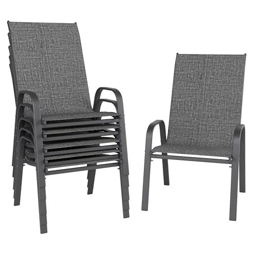 Redpick Patio Chairs Set of 6, Stackable Outdoor Dining Chairs for All Weather, Metal Modern Outside Furniture Chair for Pool Side, Garden, Backyard Deck, Dark Grey