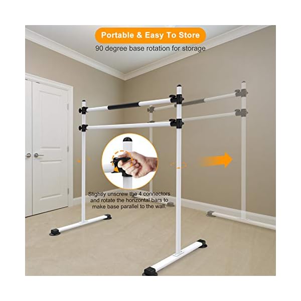 Segteckric Portable Dance Ballet-Barre Bar for Home - 4ft Upgraded Adjustable Freestanding Stretching Ballet Double Bar Fitness Exercise Equipment for Kids Women Men (White)