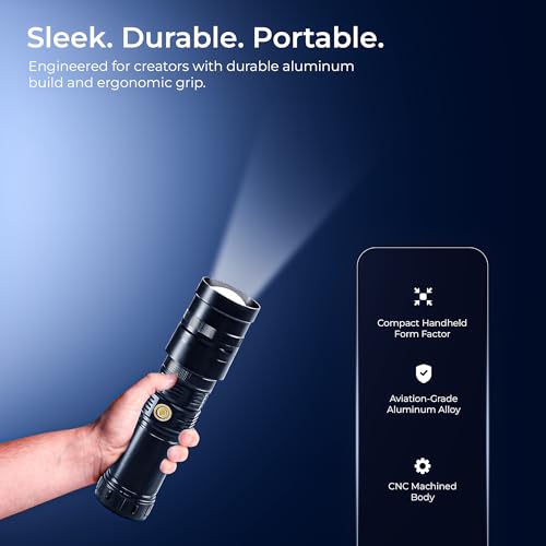 Image of Digitek DS-40 WTP Pro 40W Portable Torch Projector Snoot Light with Professional Imaging Lens, Push-Pull Focus Zoom Beam, 20 GOBO Effects, 4 Color Gels,Soft Focus Lighting for Photography & Reels