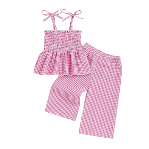 Image of Kuriozud Toddler Baby Little Girl Christmas Outfit-Spaghetti Strap Top&Linen Pant Set,Kids Girls Xmas Dress Clothes