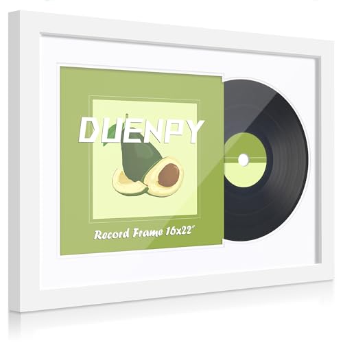 Image of DUENPY 16x22 Vinyl Frame For 12.5x12.5 Cover White Mat White | Displays 12.5x12.5 Album Cover Art, Supports Wall Mounting For Home Music-Themed Wall Decor.