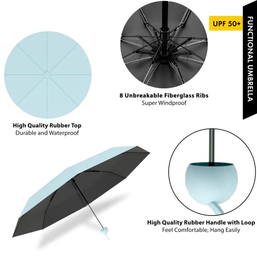 Xiuying Feng Mini Travel Umbrella, Small Compact Portable Umbrella For Sun And Rain, Windproof Parasol With 99% Uv Protection For Women And Men(Syblue) #TOP2
