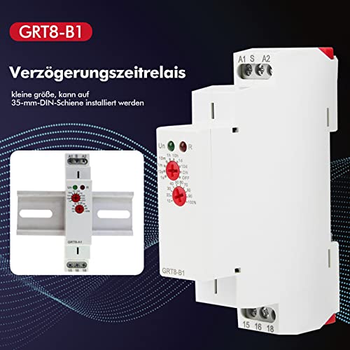 Verzögerungsrelais, Mini-Abschalt Verzögerung Zeitrelais AC/DC12V~240V Ausschaltverzögerungs Relaiszeitschaltuhr 35mm DIN-Schienentyp GRT8-B1