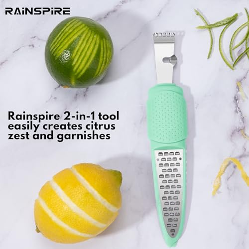 Image of Rainspire Lemon Zester Tool with Channel Knife, Stainless Steel Citrus Zester Tool, Lemon Peeler, Zesters for Kitchen, Ultra Sharp 2-in-1 Tool Easily Creates Citrus Zest, Mint Green
