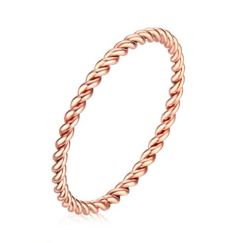 Women's Stainless Steel 1.1mm Rope Thin Wedding Ring Silver Rose Gold Plated Size 4 to 9