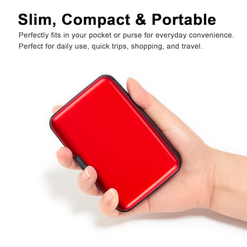 Image of Credit Card Holder Small RFID Blocking Wallet Business Metal Slim Mini Aluminum Hard Case for Women Men Gift, Solid Red, small, Minimalist, Compact, American