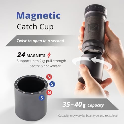 Image of 1Zpresso K-Ultra Manual Coffee Grinder, with Numeric Grinding Degrees Scale, Stainless Steel, Hot Conical, Round, Folding Crank, Silver, with Carrying Bag