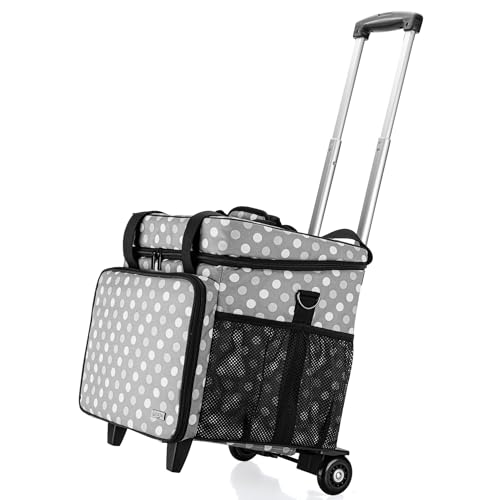 Luxja Borsa per Insegnante con Ruote con Cuscinetto di Supporto Inferiore, Borsa Tote per Insegnante con Trolley Staccabile (Design Brevettato), Punti Grigi