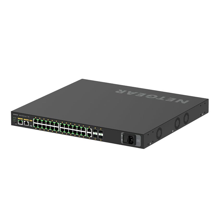 Image of NETGEAR AV Line M4250-26G4XF-PoE+ Switch GSM4230PX-TAANAS | 28 Ports L3 Managed | 24x1G PoE+ | 4x10G SFP+ | Rack-Mountable | Cloud Care's 3 Year Warranty SupportPlus Included