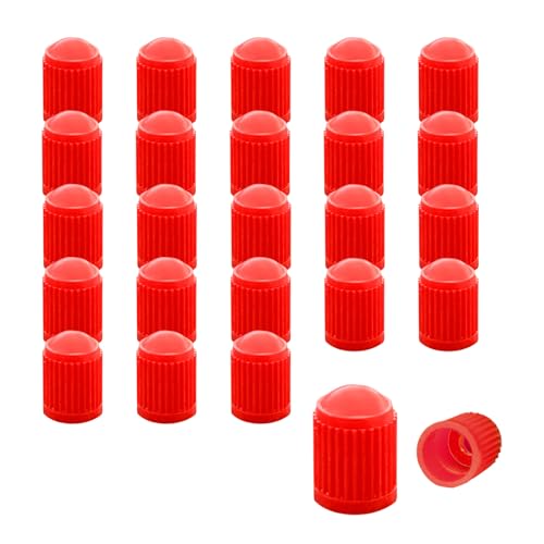 Ziciner 25 PCS Tire Valve Stem Caps, Plastic Car Tyre Valve Cap with O Rubber Seal, Dustproof Airtight Seal Wheel Stem Covers, Universal Accessories for Cars, SUVs, Bicycles,Trucks (Red)
