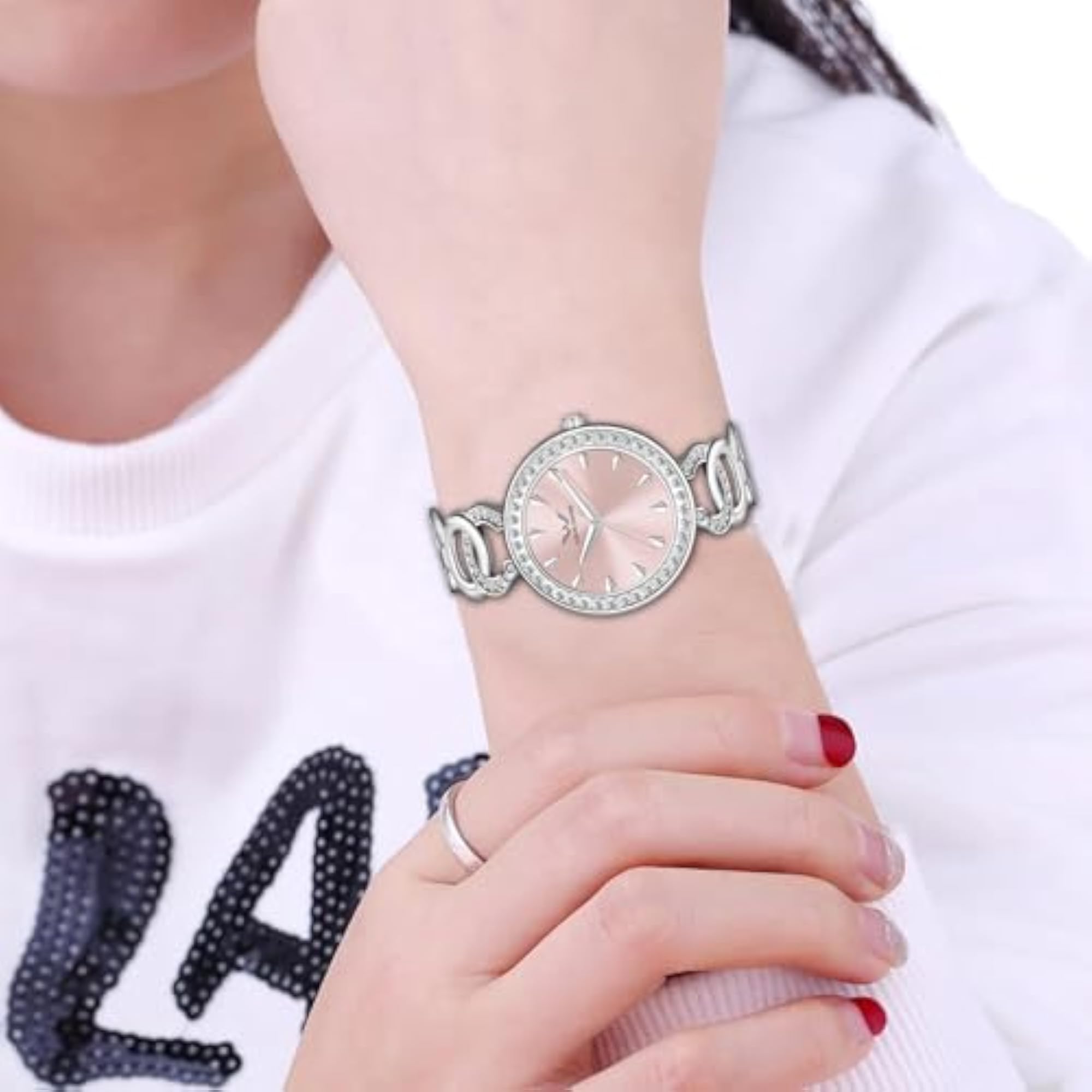 Women's Silver Plated Bracelet Analog Watch, Gift for Her