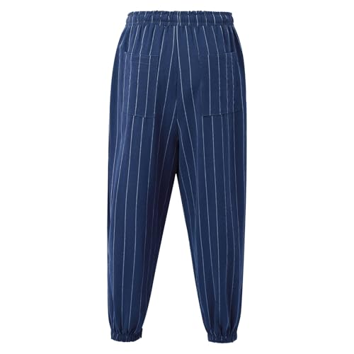 Pantalon large rayé en lin homme coupe ample haute qualité - 4