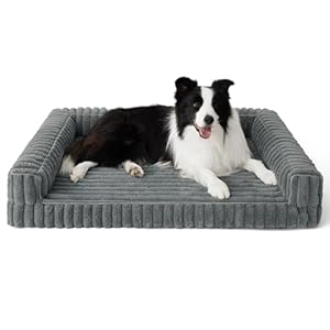 BEDSURE orthopädisches Hundebett Grosse Hunde - 89x64x18cm wasserdichtes Hundesofa mit Memory-Schaum & Eierkarton-Schaum, waschbarer und Abnehmbarer Cordbezug Hundecouch, grau