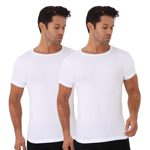 UNDEREA – Unterhemd Herren, 100% Baumwolle, Rundhals Business Kurzarm Unterziehshirt | 2er Pack Herren Unterhemden Weiss | Atmungsaktiv & Weich Tank Top Herren (M)
