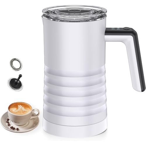 SearEase ミルク泡立て器とスチーマー 4 in 1 自動ミルクウォーマー 400W ノンスティックインテリア 580ml ホット/コールドステンレススチールミルクフォームメーカー コーヒー/ホットチョコレートミルク/ラテ/カプチーノ用 (ホワイト)