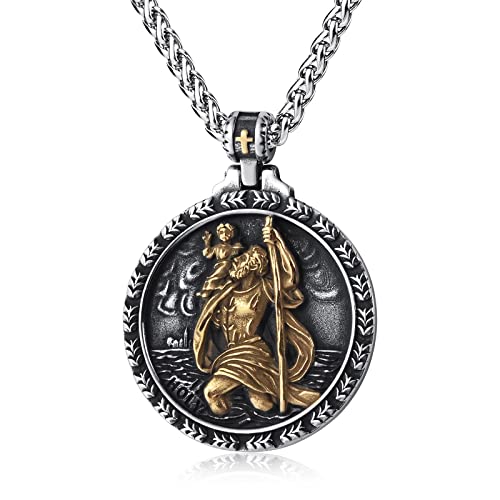 KIRTIJW St Saint Christopher Pendat Necklace Mens St Christopher Medal for Men Protection Medallion Jewelry KJW301