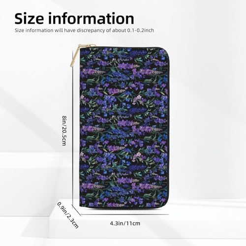 Leather Thin Slim Wallets for Women Men - Fashion Lavender Plant Print Card Wallet Holder with Zipper2