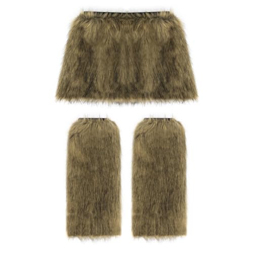 JUNBOON Faux Fur Women A Line Mini Skirt Furry Leg