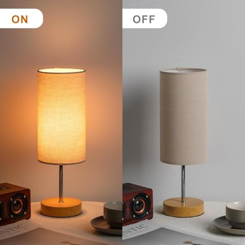 Image of PrettyKrafts Cylindrical Table Lamp with Wooden Base (Bulb Not Included) | 40 x 40 x 46 cm | Natural Color | Modern Decorative Bedside Desk Lamp, Nightstand & Living Room Lamp | Home Decor Lighting