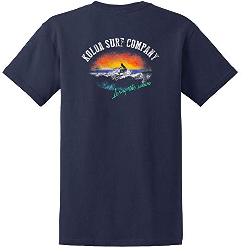 Koloa Surf Company - Mens Surfer at Sunset Logo Heavy Cotton T-Shirt-XL-Navy