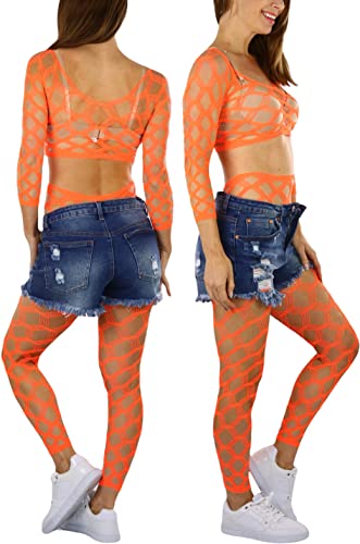 Image of ToBeInStyle Women's Spandex Multi Net Fishnet Set Rave Novelty Party Crop Top & Tights